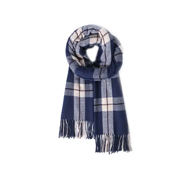 雅鹿优选 格纹双面高级感保暖流苏 聚酯纤维 绒线围巾 男女同款情侣款