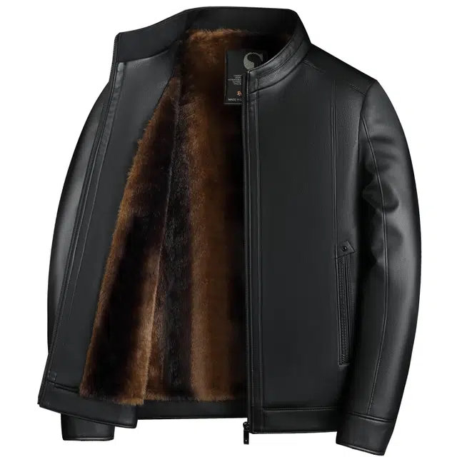 卡丹狄诺 加绒加厚秋冬季皮茄克男中老年防寒保暖舒适夹克外套男商务休闲立领皮衣 男款