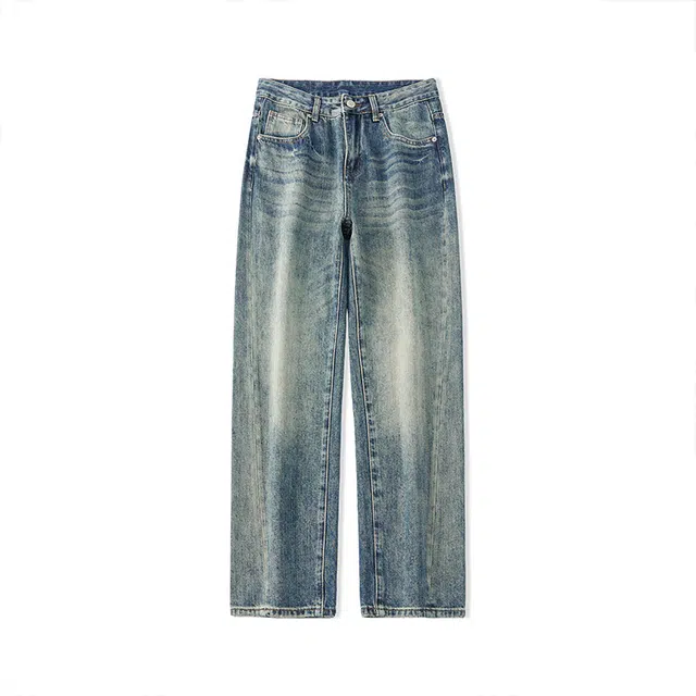 希越  复古水洗春秋季美式高街宽松直筒痞帅牛仔裤 男款
