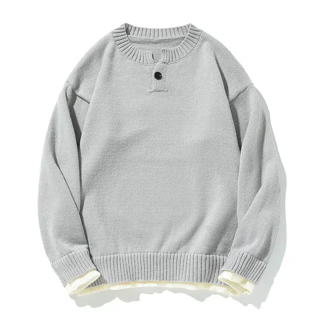 棉基因 清新森系拼色撞色肌理感毛线厚实内搭休闲运动氛围感职场通勤极简风女装高街美式亲肤打底衣松弛感青少年学院风毛衣 男女同款