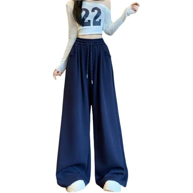 荟萃阁 抽绳阔腿高腰垂感显瘦百搭卫裤休闲裤 女款