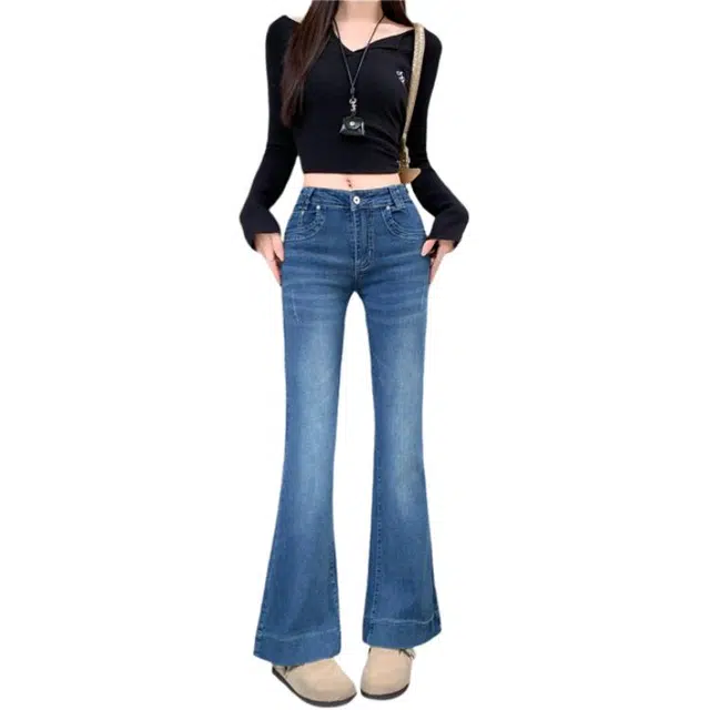 荟萃阁 美式低腰微喇叭显瘦水洗潮流时尚牛仔裤 女款