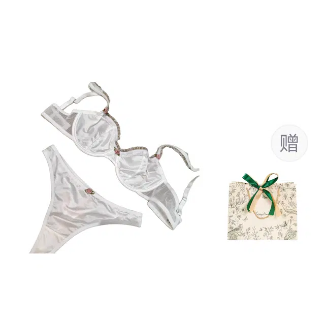 皇室品轩 跨境外贸性感法式超薄多巴胺蕾丝文胸大胸显小防下垂内衣裤套装 女款