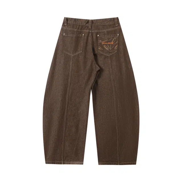 江南先生 流浪者之歌 美式高街风阔腿百搭街头水洗线条感多线分割撞钉宽松休闲牛仔裤 男女同款