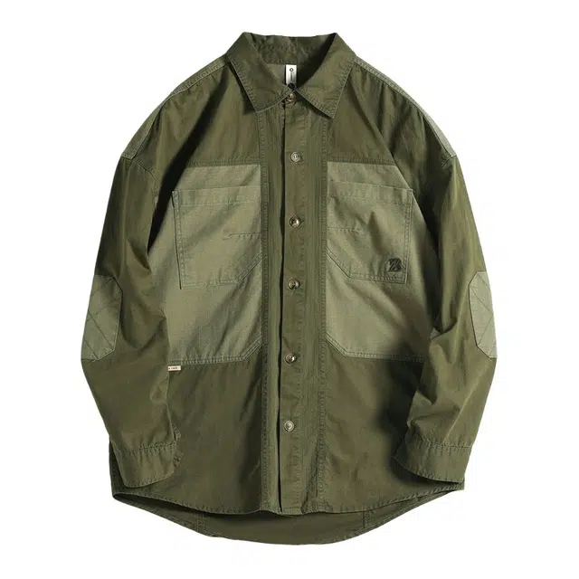 古先森 春秋季 美式复古硬汉猎装工装长袖衬衫 休闲宽松翻领纯棉衬衣 男款