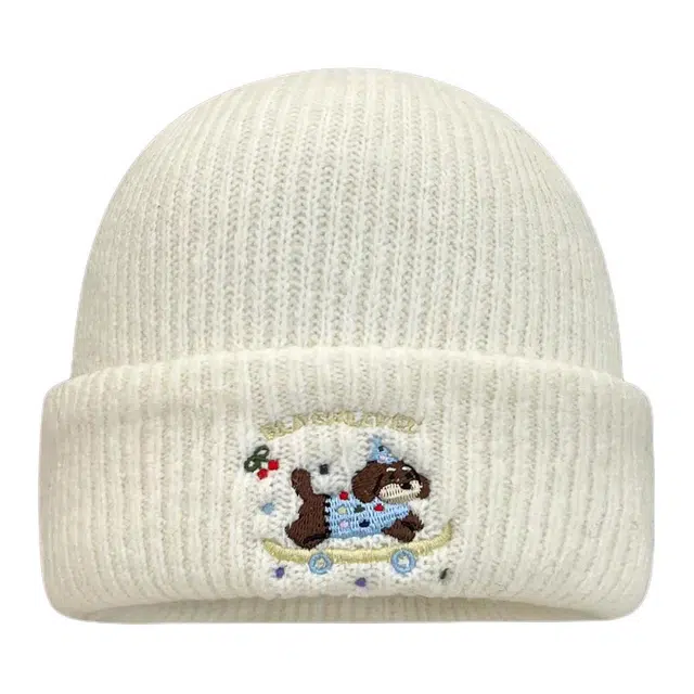 木林森 韩系可爱小狗刺绣帽子女秋冬加厚保暖显脸小毛线冷帽 针织 绒线帽 男女同款情侣款