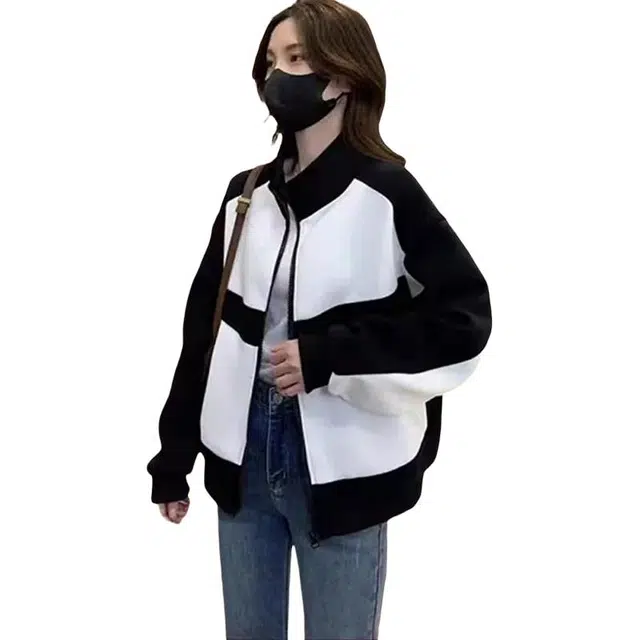 邦固依品 拼色棒球服外套女装春秋款宽松开衫小个子夹克上衣卫衣 女款