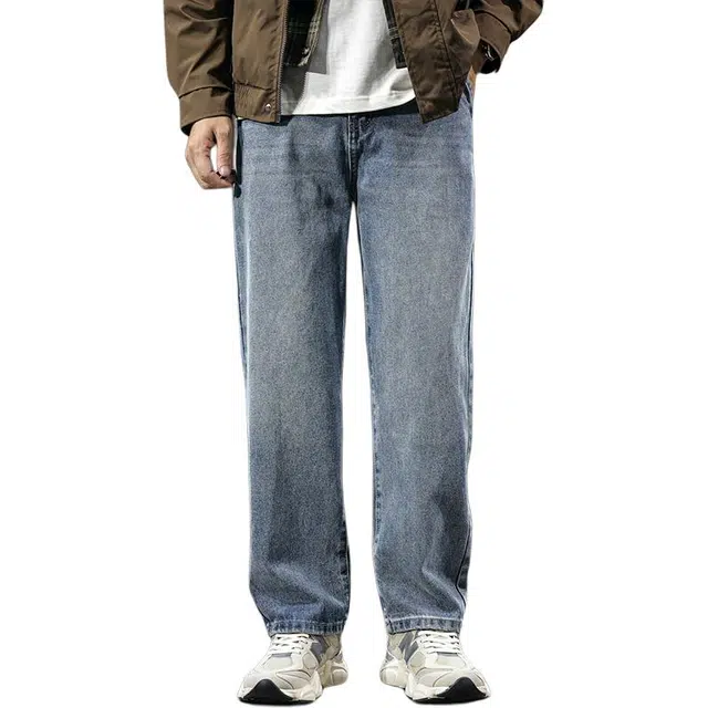 遨宇 潮牌美式经典复古潮流水洗极简风秋季宽松直筒休闲户外百搭垂感长裤牛仔裤 男款