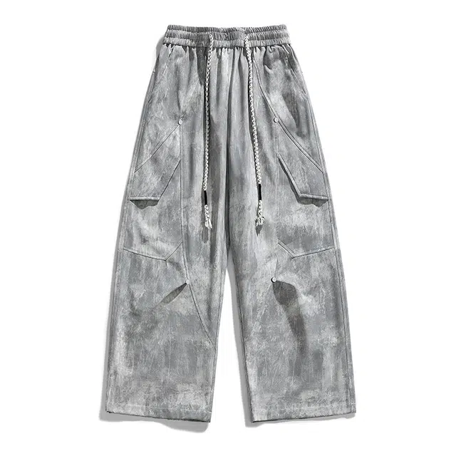 棉基因 冬季廓形脏脏裤欧美弯刀裤时尚男士国潮帅气百搭港风职场户外登山跑步伞兵裤初中高中生慵懒风韩系女情侣款休闲裤 男女同款