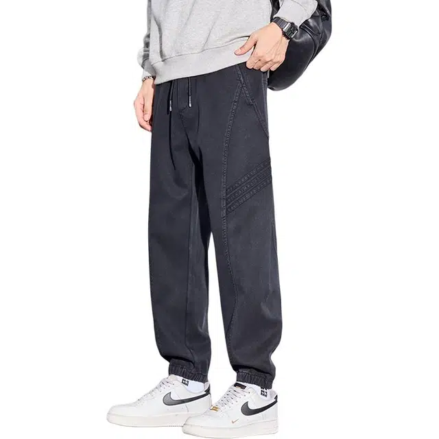 协协乐 机能高街风拼接氛围感秋冬季美式宽松哈伦九分束脚裤潮牌青少年弹力抽绳痞帅百搭休闲运动长裤工装裤 男款