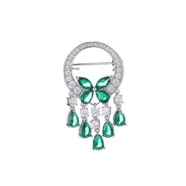 聆听花开 蝴蝶流苏优雅复古高贵重工轻奢微镶锆石气质个性甜美小众高级感礼服宴会西装配饰胸花配饰 合金 胸针 女款