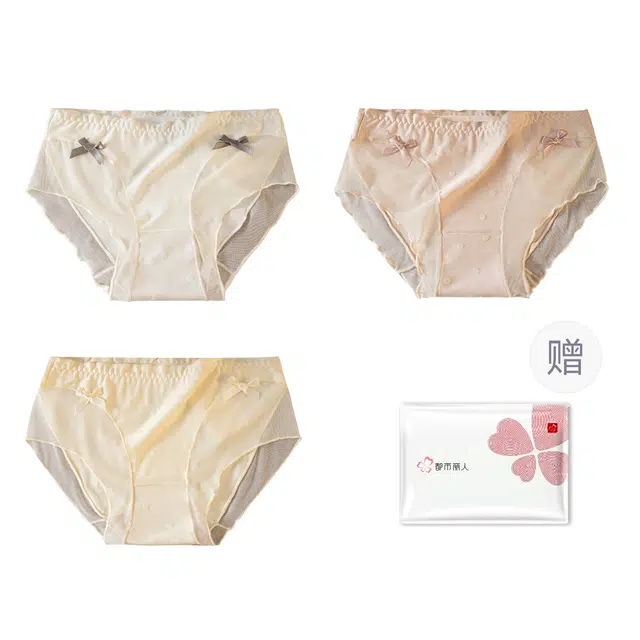 都市丽人 法式纯欲风木耳蕾丝花边网纱透气少女中腰三角内裤 女款 三件装