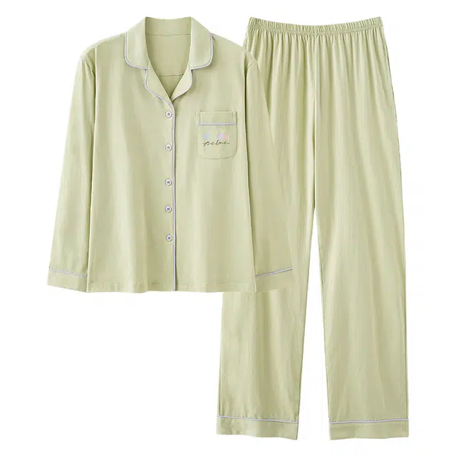 莫代尔 可外穿气质宽松显瘦百搭舒适柔软亲肤细腻翻领开衫纯棉家居服睡衣套装 女款