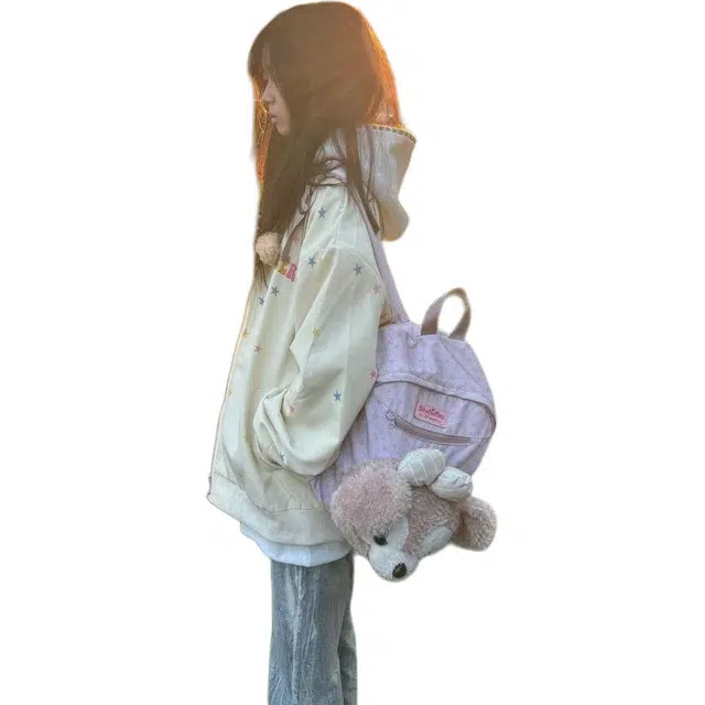 纤丝鸟 简约小个子宽松设计小众星星印花百搭学生上衣截短外套 女款