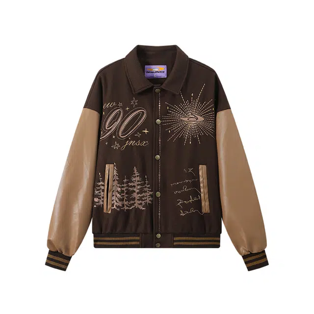 江南先生 流浪者之歌 复古学院风撞色刺绣常规宽松型百搭休闲棒球服外套夹克 男女同款