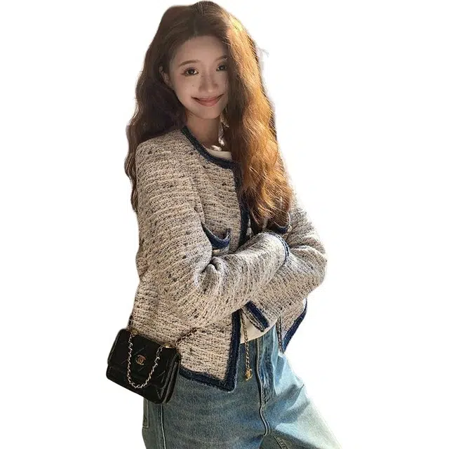 纤丝鸟 法式小香风拼接气质显瘦短款上衣百搭截短外套 女款