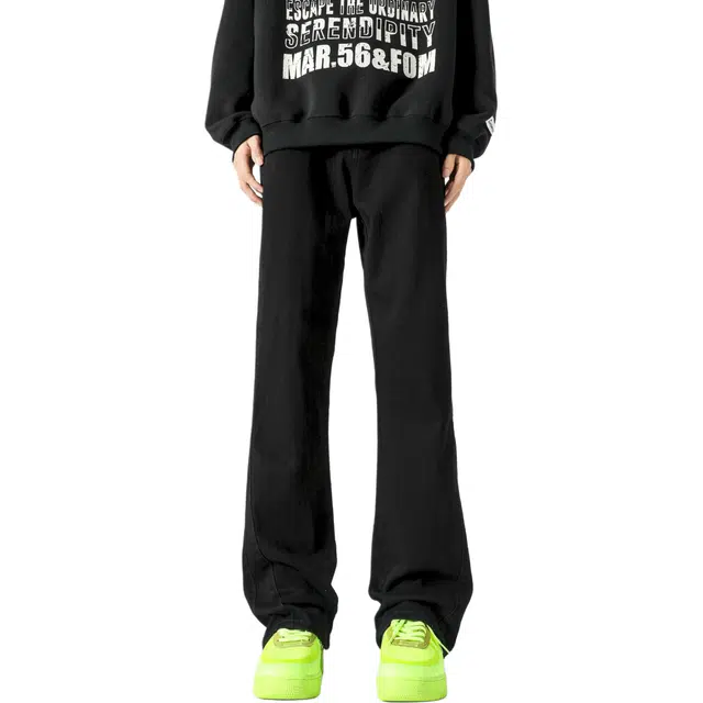 图兰朵 美式复古纯色高街水洗做旧中腰高级感修身弹力垂感柔软不硬通勤百搭阔腿牛仔裤 男女同款