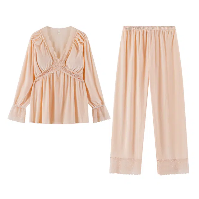 宫蝶 简约风金丝绒长袖柔软舒适家居服休闲可外穿大码睡衣套装 女款