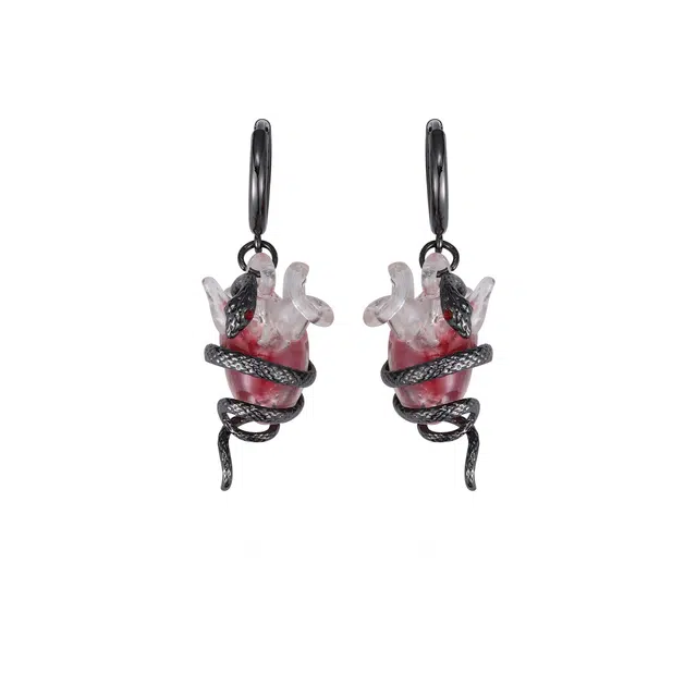 阿葱饰品 灵蛇缠绕心脏耳坠 时尚复古蛇形小众哥特暗黑风禁忌个性独特创意潮流配饰耳饰 合金 耳环 女款