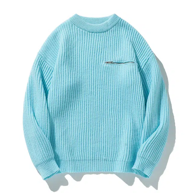 棉基因 拉链口袋针织衣清新森系肌理感厚实内搭休闲运动氛围感职场通勤极简风女装高街美式亲肤打底衣松弛感青少年学院风毛衣 男女同款