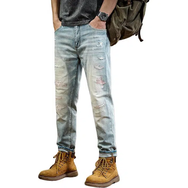 遨宇 美式经典复古潮流极简风直筒修身潮牌做旧户外百搭休闲长裤牛仔裤 男款