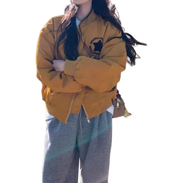 小卷要加油 复古美式短外套女秋季刺绣棒球服百搭宽松设计感时尚夹克 女款