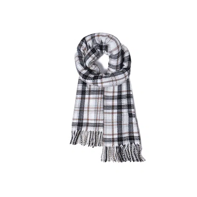 雅鹿优选 经典蓝白格纹显白双面高级感百搭保暖流苏 礼盒装 聚酯纤维 绒线围巾 男女同款情侣款