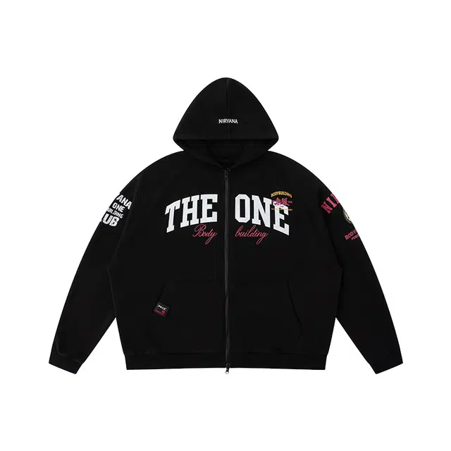 无畏东方 宽松舒适百搭徽章插肩连帽拉链长袖卫衣 男女同款