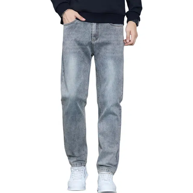 潮人榜 美式高端日常通勤轻商务秋冬款百搭潮牌轻修身显瘦直筒小脚牛仔裤 男款