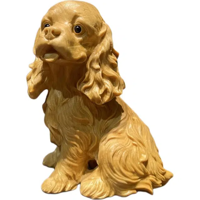 得笙陌 金毛犬可爱生肖狗招财进宝新中式实木雕刻 黄杨木 摆件 男女同款情侣款