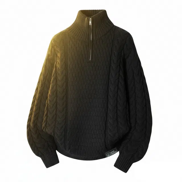 物质公式 美式复古高街扭花麻花半拉链上衣保暖高龄老钱风慵懒大码打底衫舒适柔软毛衣休闲运动宽松百搭高级感亲肤长袖潮流针织衫 男女同款