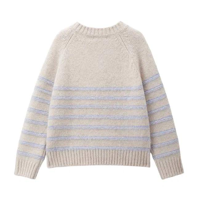 佐丹奴 条纹圆领牛角扣半开襟插肩毛织针织衫 女款