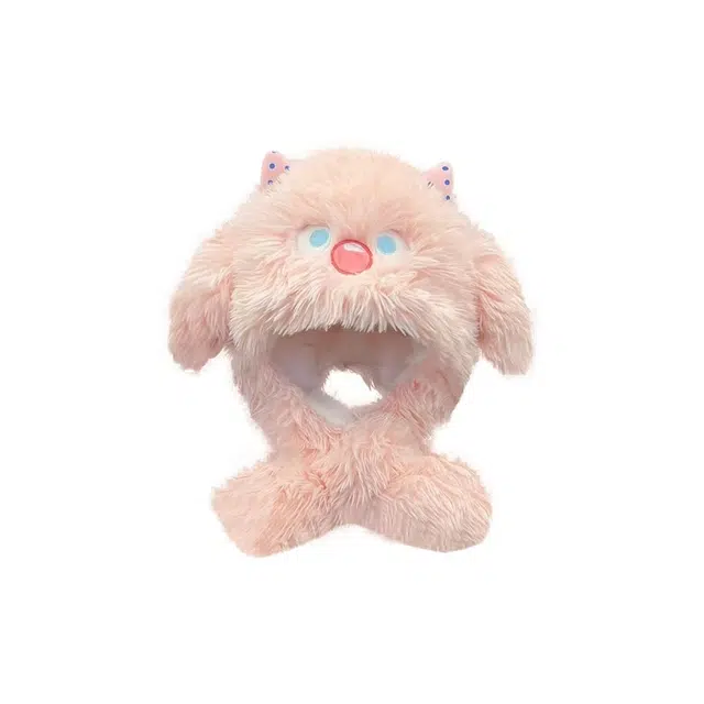 恩僾德 毛茸茸可爱小怪兽搞怪耳朵会动保暖套头显脸小 聚酯纤维 绒线帽 男女同款情侣款