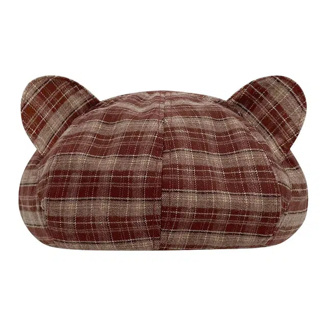 木林森 猫耳格纹春秋出片百搭显脸小画家帽 棉 贝雷帽 男女同款情侣款