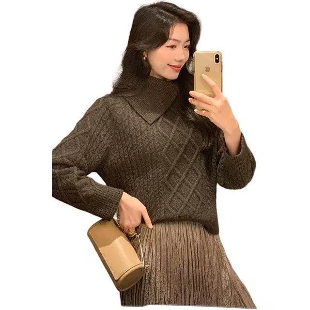 美洋 仿羊驼绒立体绞花法式慵懒风毛衣 女款