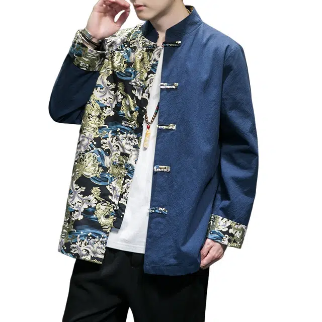 加荣 中国风棉麻亚麻复古拼接设计唐装青少年痞帅中山装盘扣立领汉服时尚高端道士服休闲百搭夹克外套 男女同款