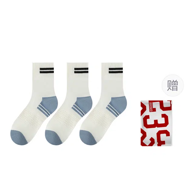 二三二三 条纹百搭亲肤柔软青少年运动袜吸汗透气防滑防臭居家休闲袜日常通勤跑步爬山健身骑行袜中筒袜 男款