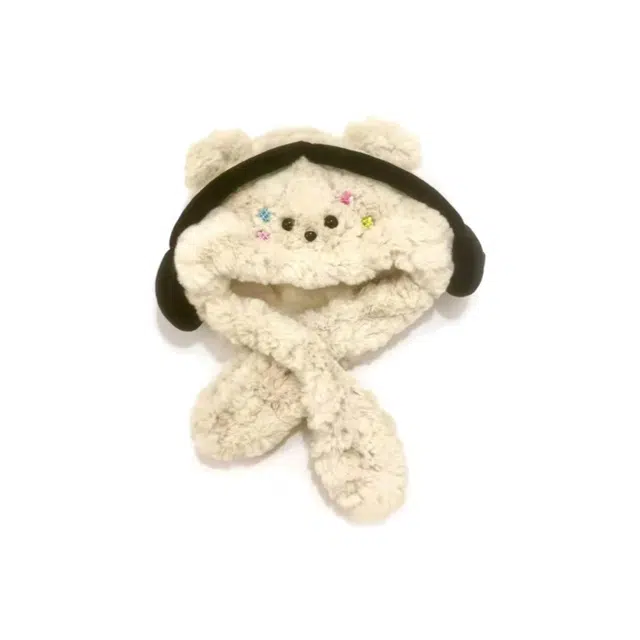 恩僾德 秋冬季可爱小众百搭高颜值耳机小熊帽子围巾一体女毛绒加厚初高中大学生保暖套头护耳显脸小潮 涤纶 绒线帽 男女同款情侣款