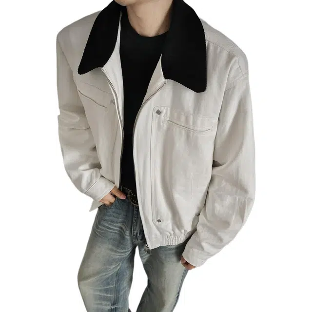 佐菲利 美式复古拼色老钱风灯芯绒翻领外套休闲宽松棒球服上衣夹克 男女同款