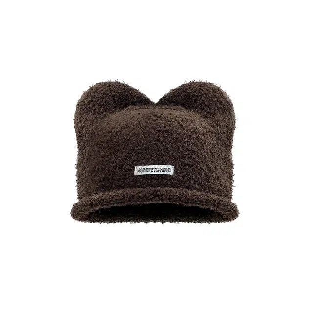 钓鱼熊 日系小众猫耳朵针织套头帽子女生秋冬季保暖大头围显脸小潮 绒线 帽 男女同款情侣款