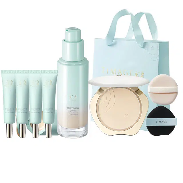 彩棠 小圆管粉底液蜜粉饼彩妆套装 不卡粉不脱妆均匀肤色定妆持久控油提亮肤色无瑕服帖气色自然遮瑕 混油干皮油皮 白皮黄皮