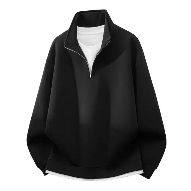 瑞梵帝斯 秋冬美式高街潮牌半拉链套头半高领宽松休闲百搭工装内穿打底柔顺亲肤柔软舒适时尚高级感纯色外套内搭卫衣 男款