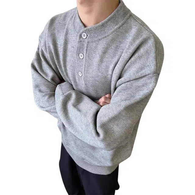 黑马漫画 美式复古亨利领男季慵懒风内搭打底针织衫 男女同款