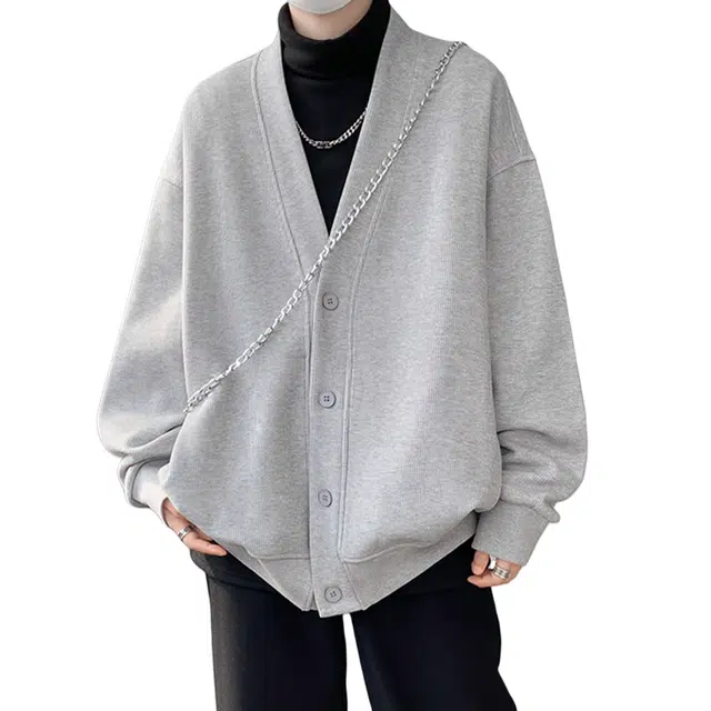 虫小绿 潮牌纯色华夫格开衫外套春秋季日系慵懒风高级感百搭宽松休闲简约夹克上衣情侣款卫衣 男女同款