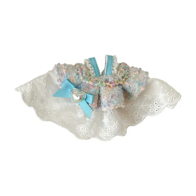 图米鱼 高级凸点点碎花面料网纱蝴蝶结带水钻 毛绒娃娃兔子装饰裙子 娃衣着替