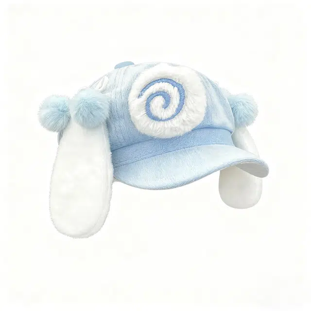 钓鱼熊 可爱卡通兔耳朵甜美百搭小众显脸小 毛绒 贝雷帽 男女同款情侣款