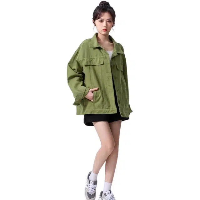 纤丝鸟 复古简约宽松短款休闲百搭长袖上衣截短外套 女款