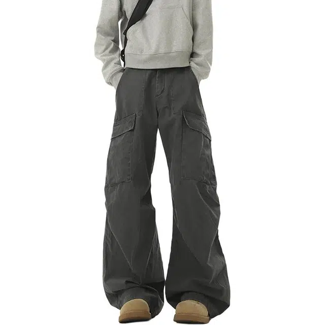 佐菲利 美式多口袋弯刀潮牌宽松复古直筒百搭阔腿休闲长裤子工装裤 男女同款