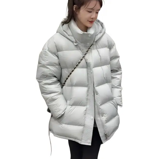 纤丝鸟 时尚设计感连帽系带韩版宽松显瘦收腰外套棉服 女款