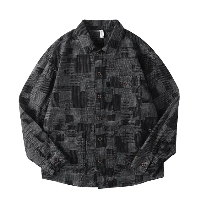 希越 高级感痞帅格子长袖衬衫复古工装牛仔外套春秋水洗休闲夹克 男款